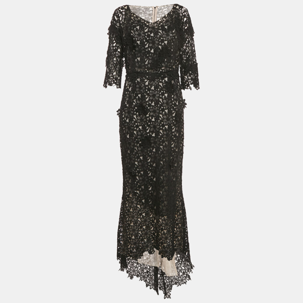 Dolce & Gabbana Black Floral Lace Long Sleeve Maxi Dress L