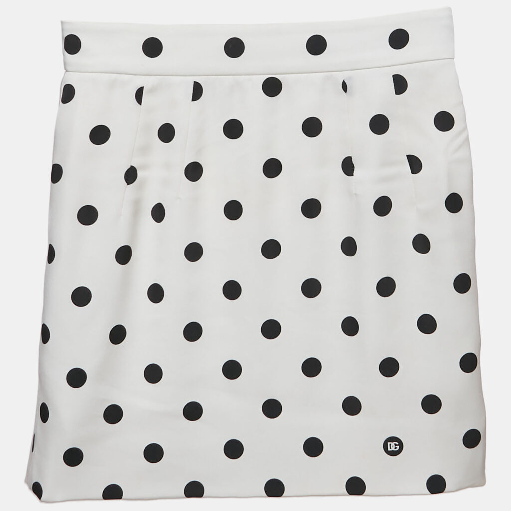 Dolce & Gabbana White Polka Dot Print Silk Mini Skirt XS Dolce & Gabbana White Polka Dot Print Silk Mini Skirt XS