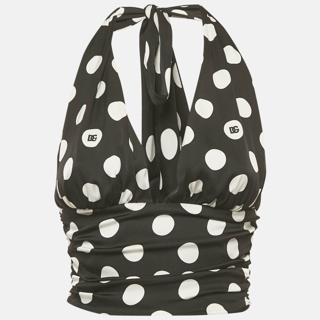 Dolce & Gabbana Black Polka Dots Print Silk Halter Neck Top S