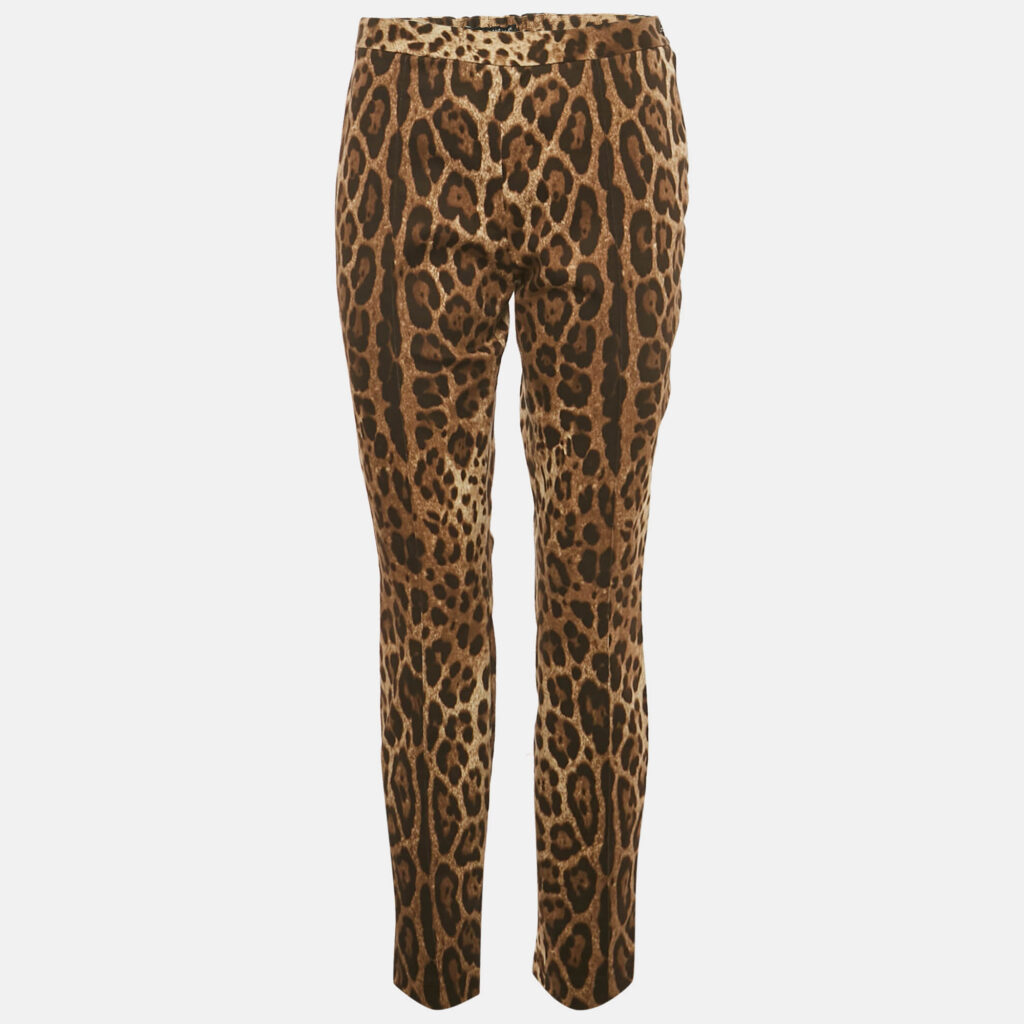 Dolce & Gabbana Brown Leopard Print Cotton Trousers L