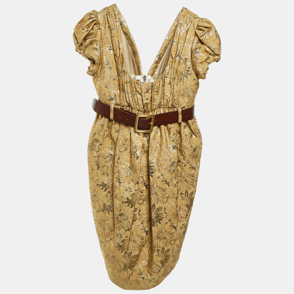 Dolce & Gabbana Gold Brocade Belt Detail Midi Dress M Dolce & Gabbana Gold Brocade Belt Detail Midi Dress M