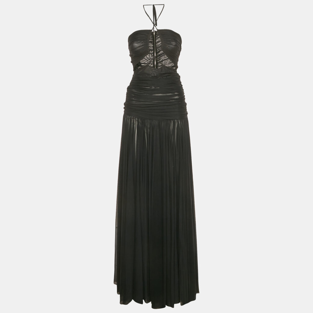 Dolce & Gabbana Black Ruched Mesh Halter Neck Maxi Dress S