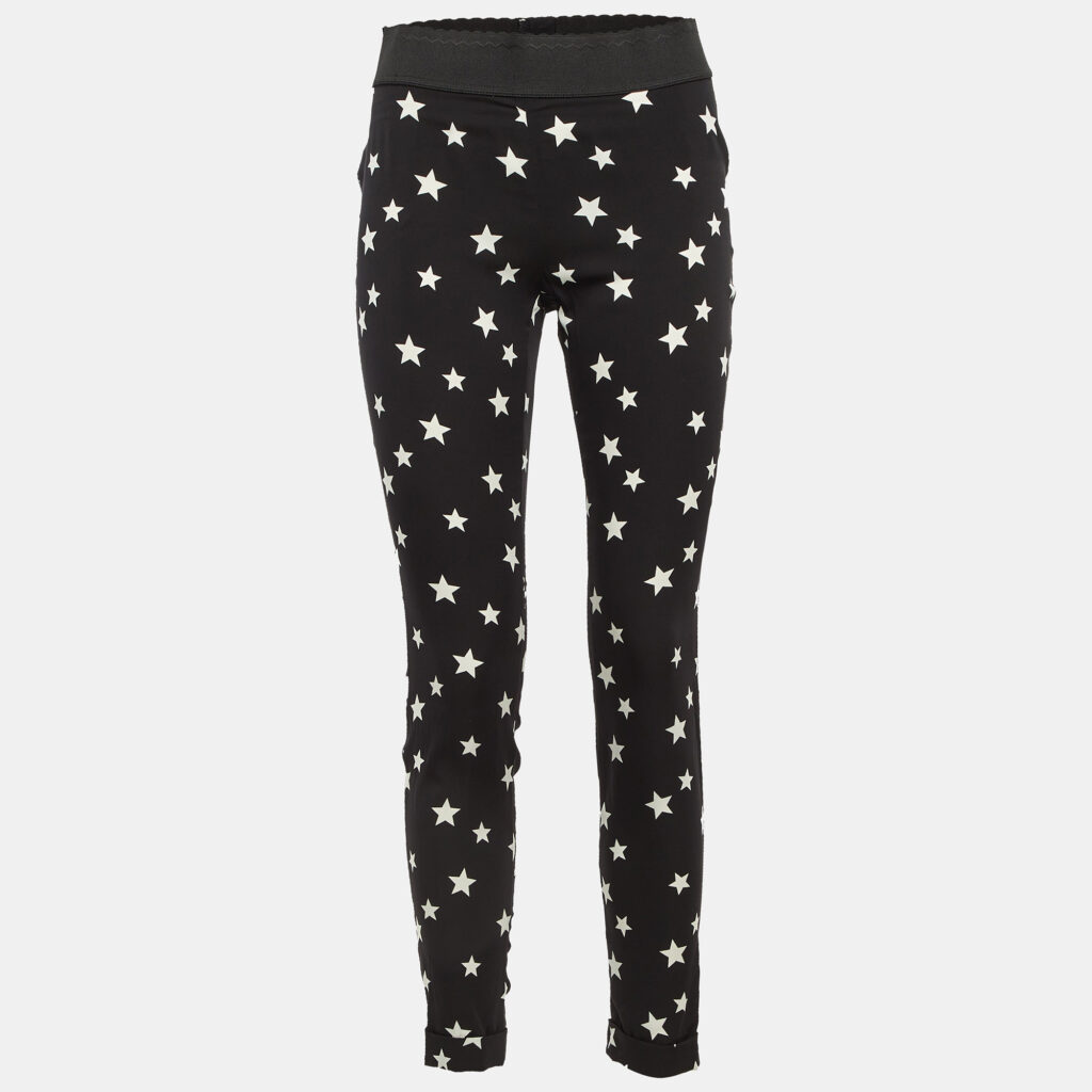 Dolce & Gabbana Black Star Print Stretch Silk Trousers S
