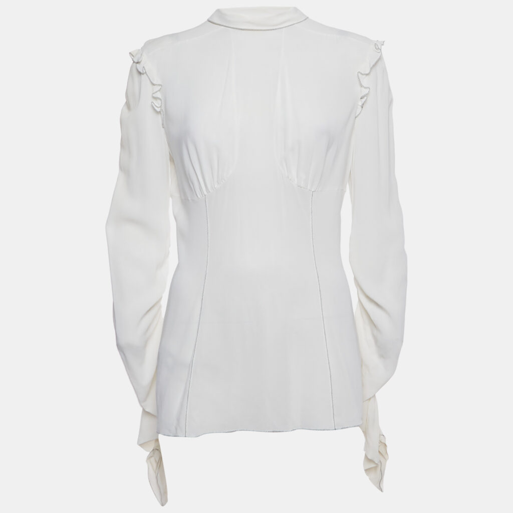 Dolce & Gabbana White Chiffon Ruffled Blouse L