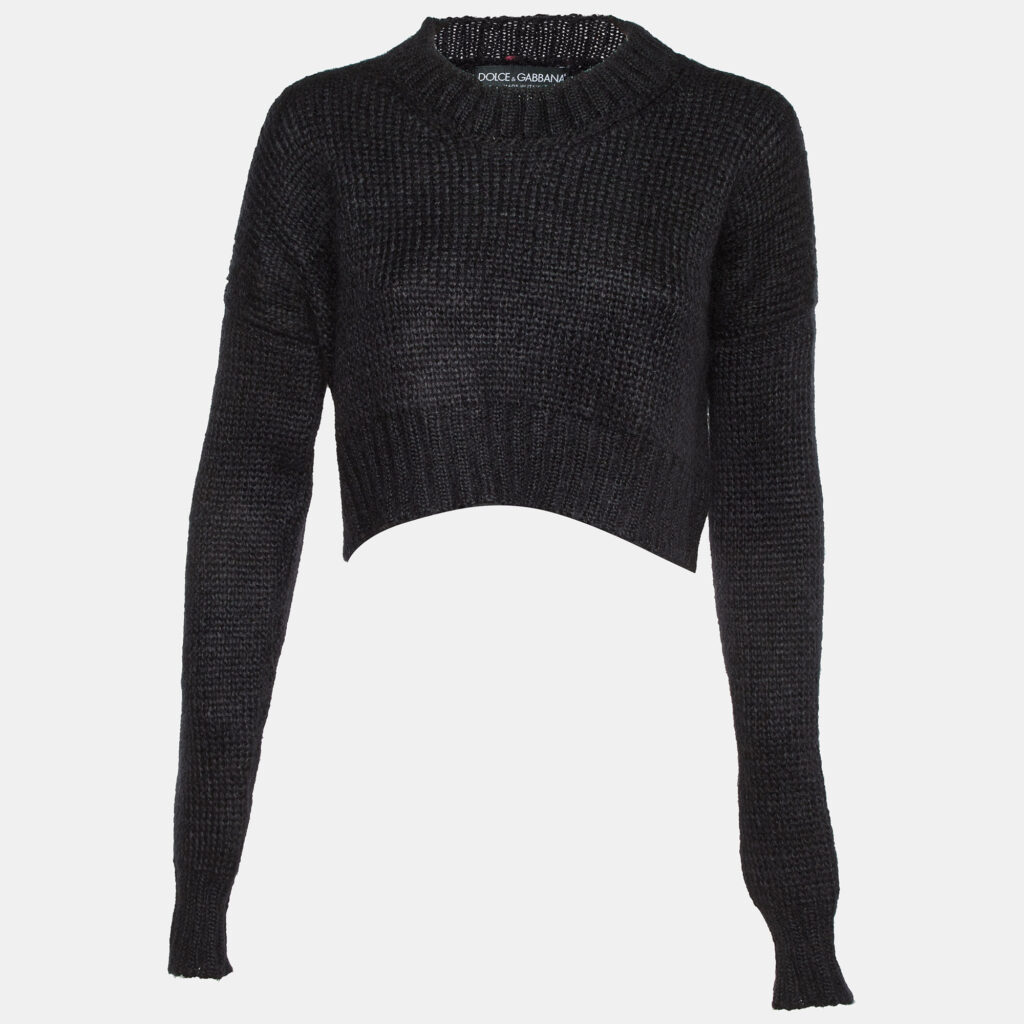 Dolce & Gabbana Black Wool Blend Knit Cropped Sweater S Dolce & Gabbana Black Wool Blend Knit Cropped Sweater S