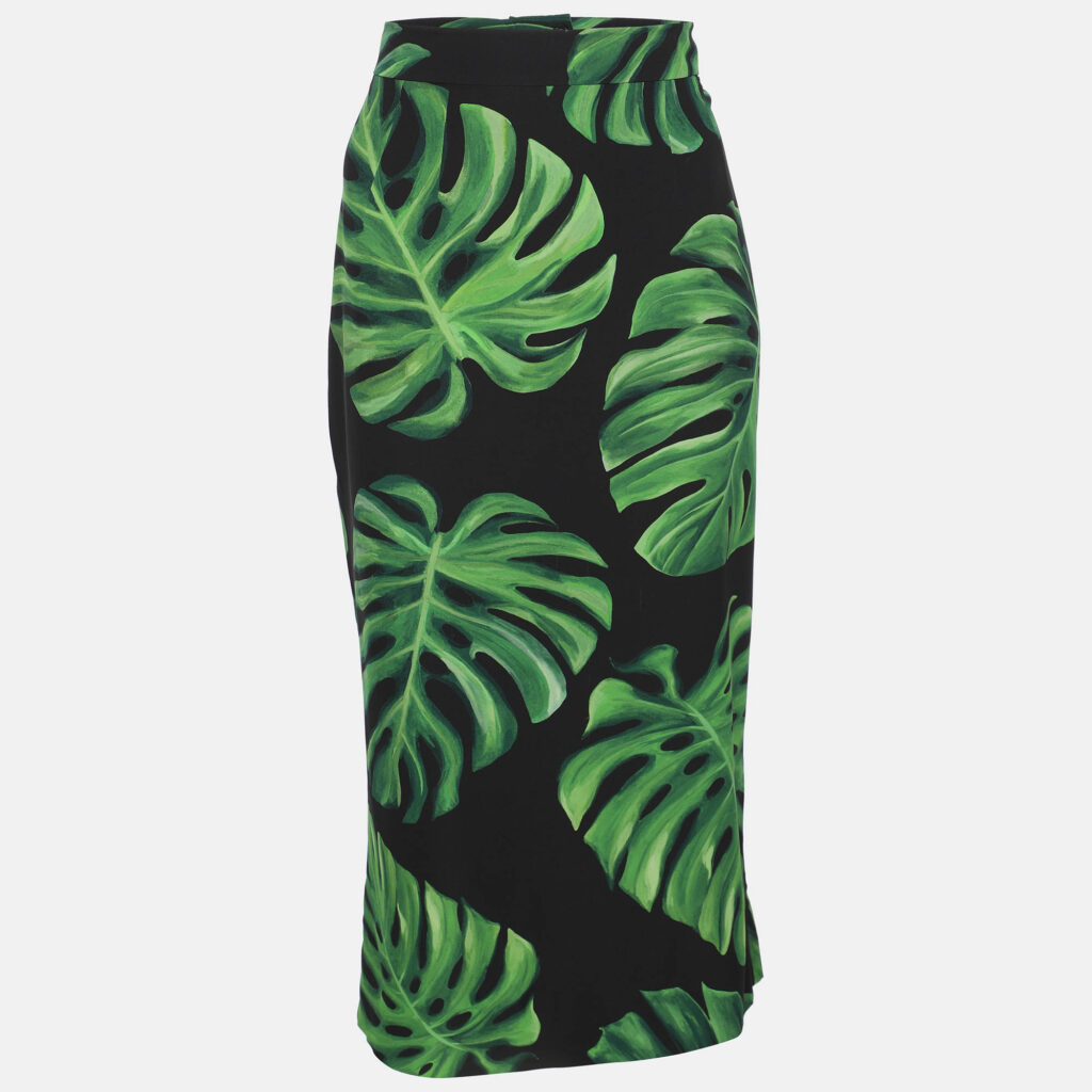 Dolce & Gabbana Black/Green Monstera Leaf Printed Crepe Pencil Skirt M Dolce & Gabbana Black/Green Monstera Leaf Printed Crepe Pencil Skirt M