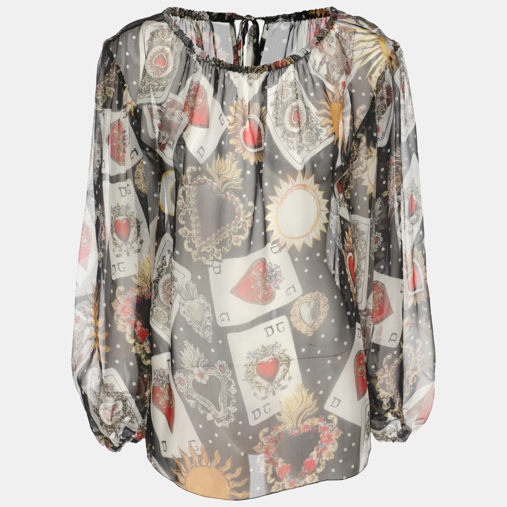 Dolce & Gabbana Black Printed Silk Blouse M Dolce & Gabbana Black Printed Silk Blouse M