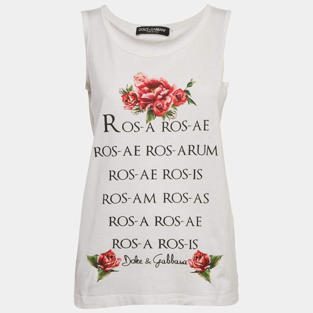 Dolce & Gabbana White Printed Cotton Tank Top XS