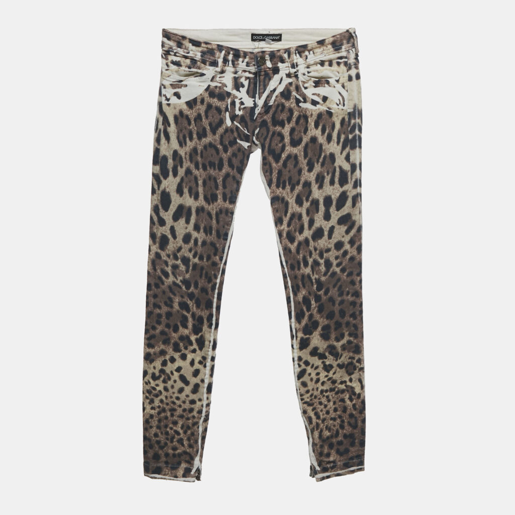 Dolce & Gabbana Brown Leopard Print Denim Skinny Jeans S Waist 26"