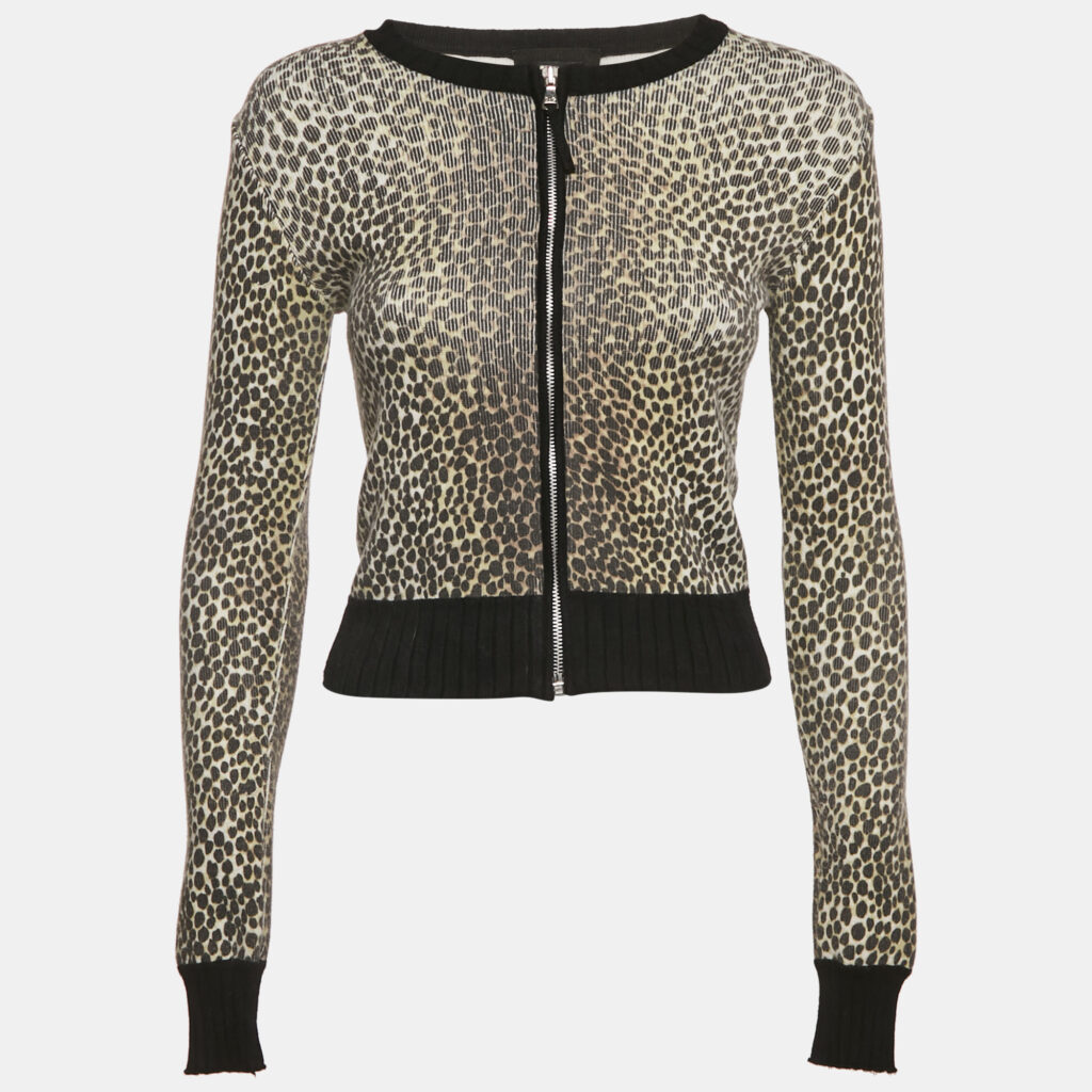 D&G Brown Leopard Print Rib Knit Zip-Up Jacket XS D&G Brown Leopard Print Rib Knit Zip-Up Jacket XS