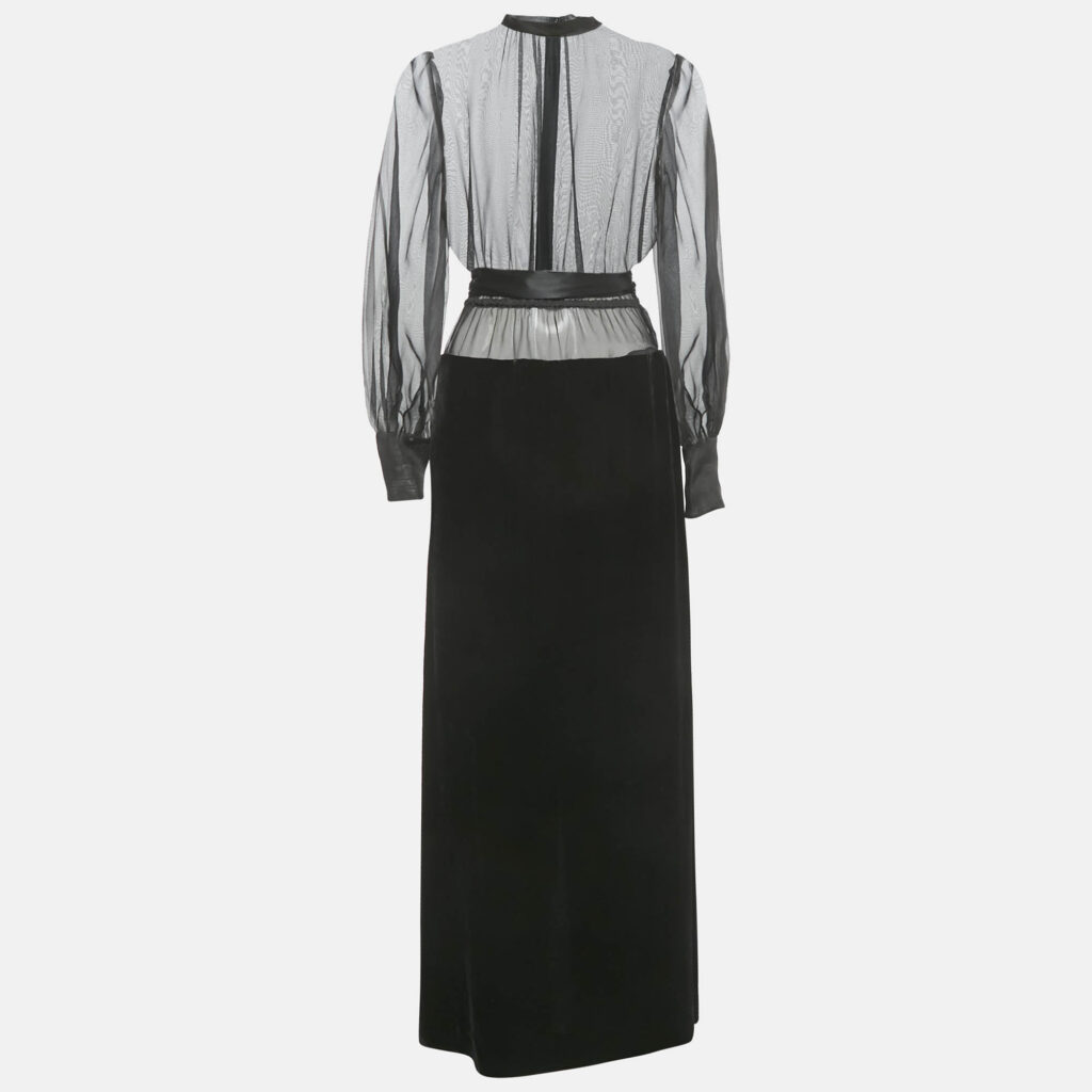 Dolce & Gabbana Black Organza And Velvet Belted Long Dress XS Dolce & Gabbana Black Organza And Velvet Belted Long Dress XS