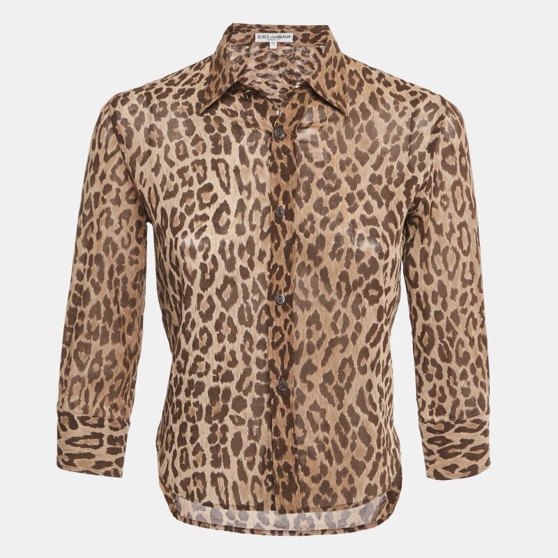 Dolce & Gabbana Brown Leopard Print Cotton Shirt S Dolce & Gabbana Brown Leopard Print Cotton Shirt S
