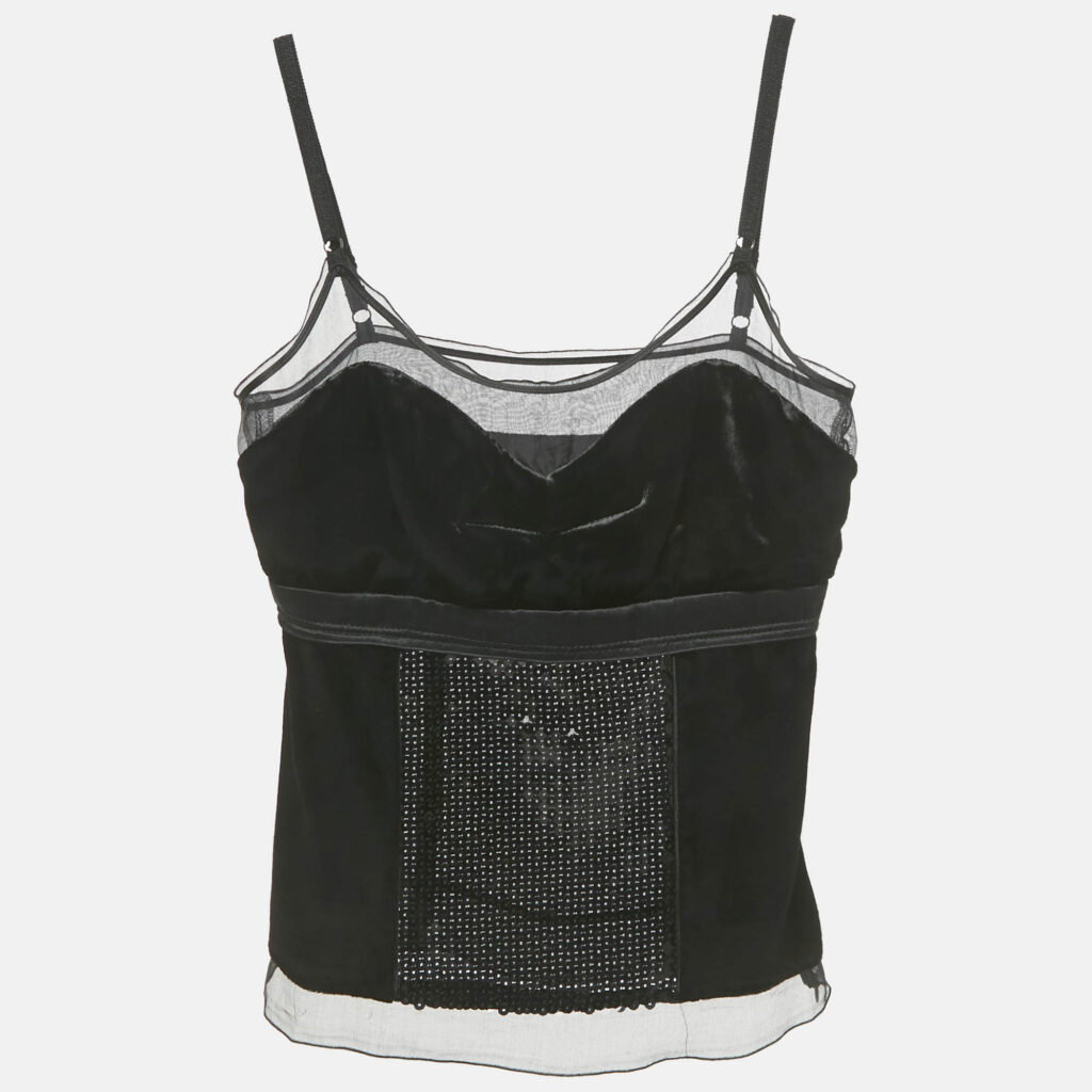 Dolce & Gabbana Black Sequin Detail Velvet Spaghetti Top S Dolce & Gabbana Black Sequin Detail Velvet Spaghetti Top S