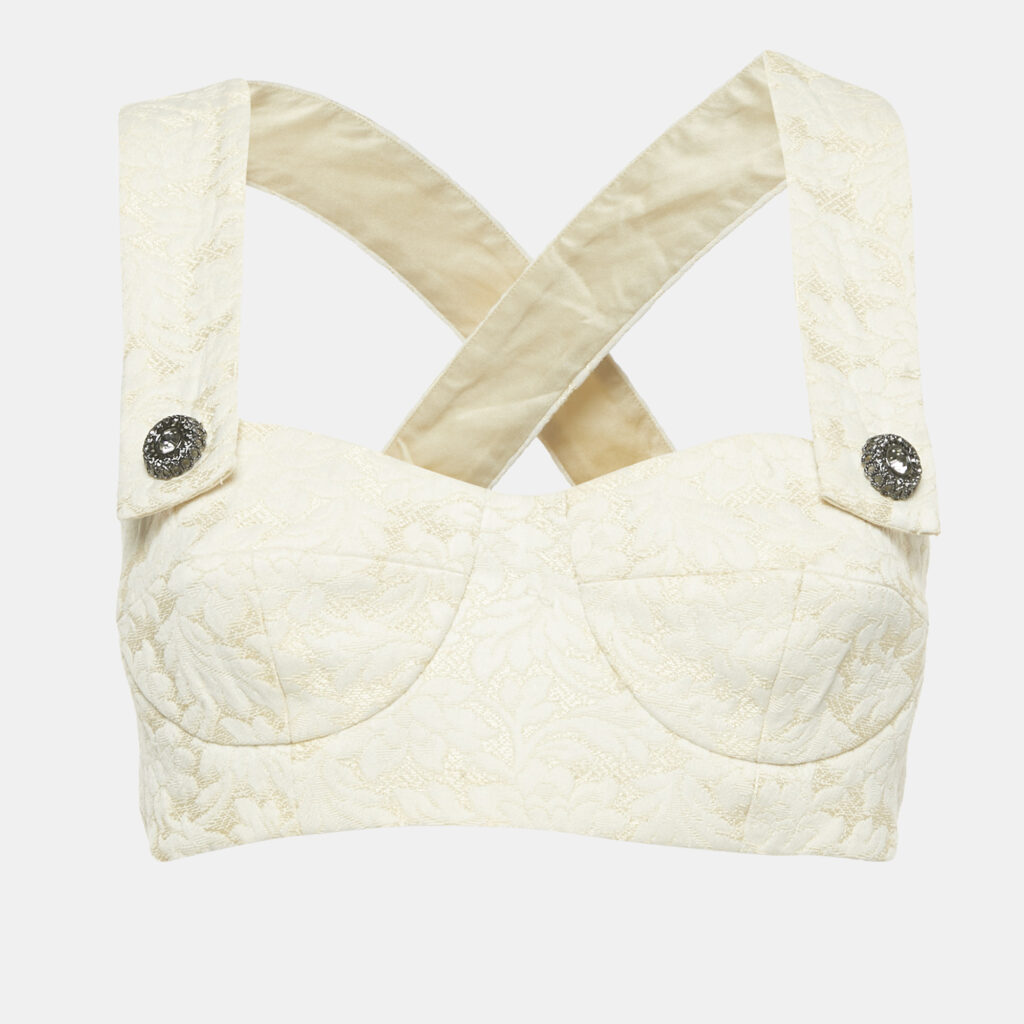 Dolce & Gabbana Off-White Jacquard Silk Crop Top S