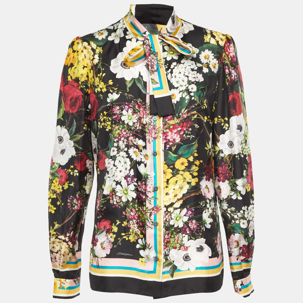 Dolce & Gabbana Black Floral Print Silk Button Front Shirt M