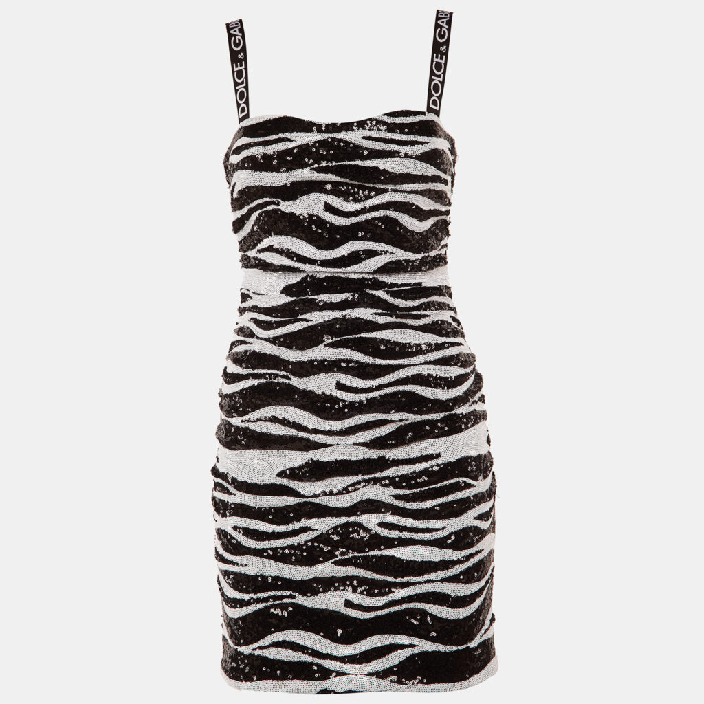 Dolce & Gabbana Monochrome Zebra Pattern Sequined Mini Dress S Dolce & Gabbana Monochrome Zebra Pattern Sequined Mini Dress S