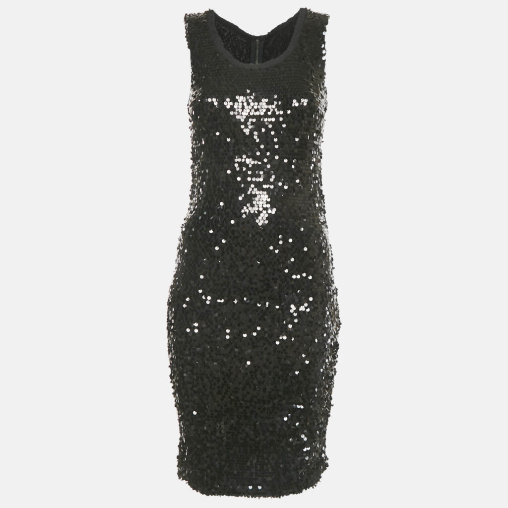 Dolce & Gabbana Black Sequin Mesh Sleeveless Short Dress S Dolce & Gabbana Black Sequin Mesh Sleeveless Short Dress S