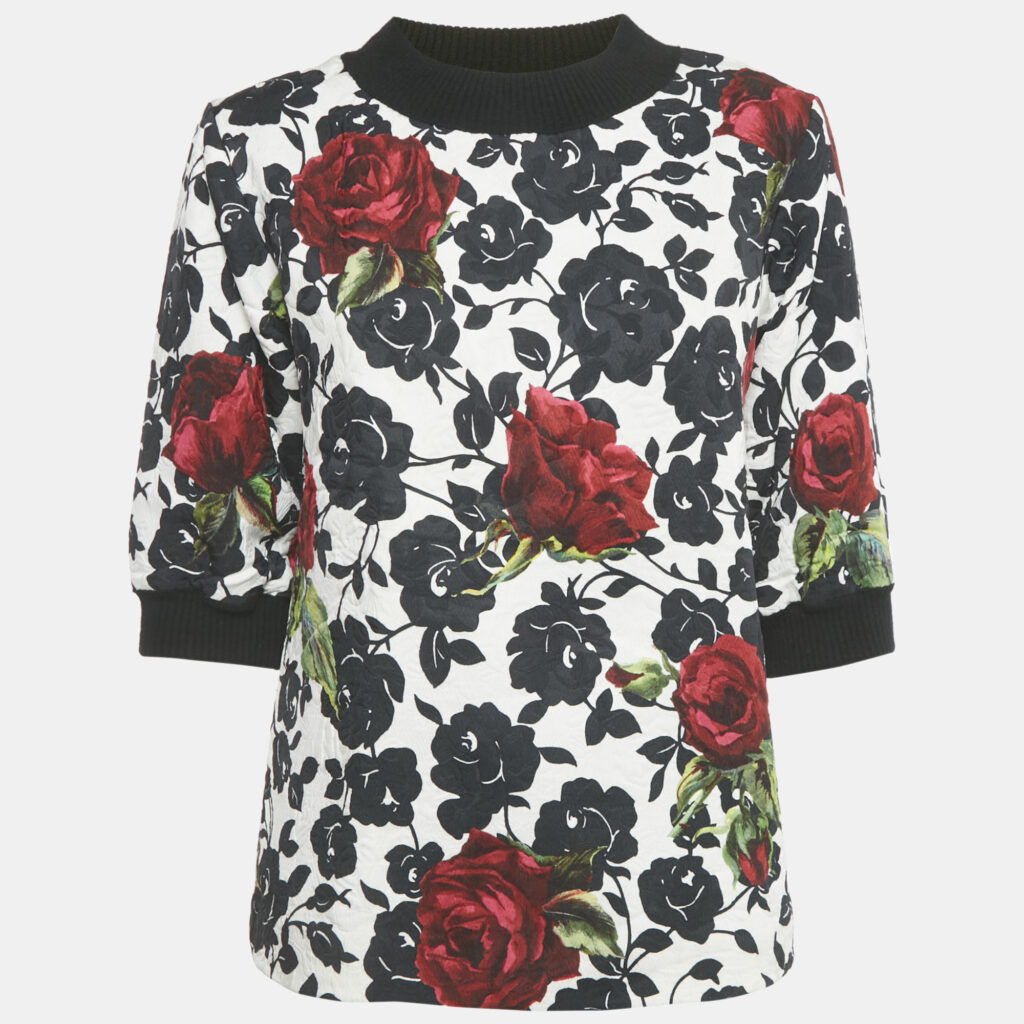Dolce & Gabbana Black Rose Print Jacquard Jumper XS Dolce & Gabbana Black Rose Print Jacquard Jumper XS