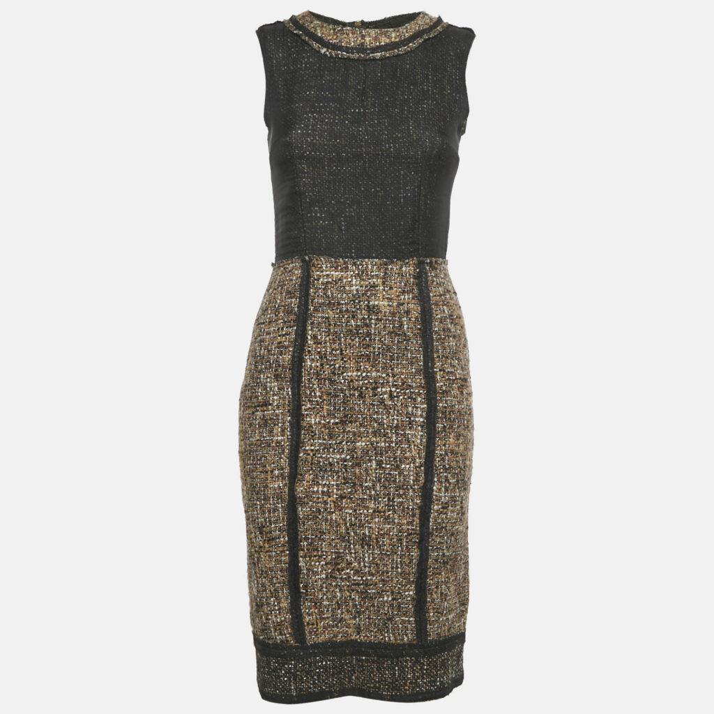 Dolce & Gabbana Black & Brown Tweed Sleeveless Short Dress S Dolce & Gabbana Black & Brown Tweed Sleeveless Short Dress S