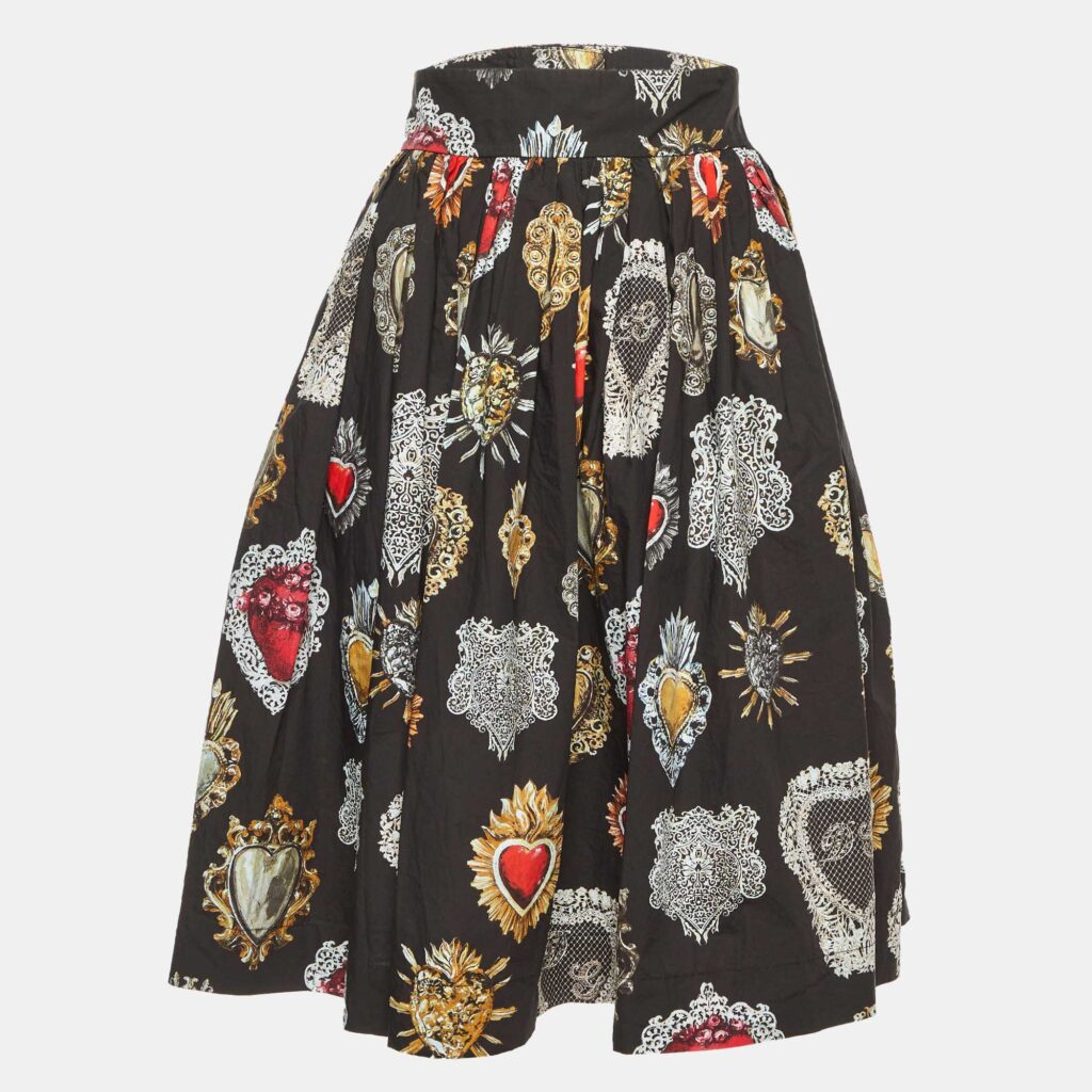 Dolce & Gabbana Black Sacred Heart Print Cotton Flared Skirt M Dolce & Gabbana Black Sacred Heart Print Cotton Flared Skirt M