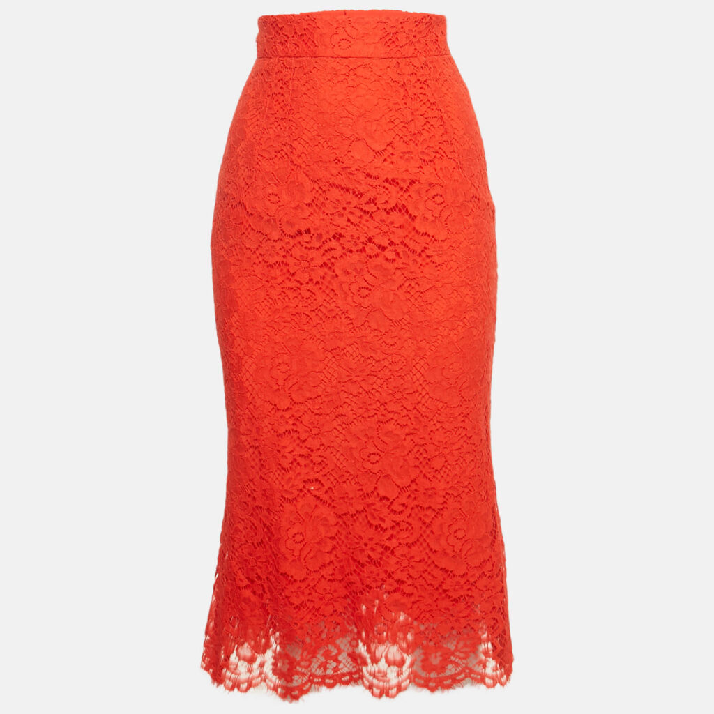 Dolce & Gabbana Red Lace Midi Skirt XS Dolce & Gabbana Red Lace Midi Skirt XS