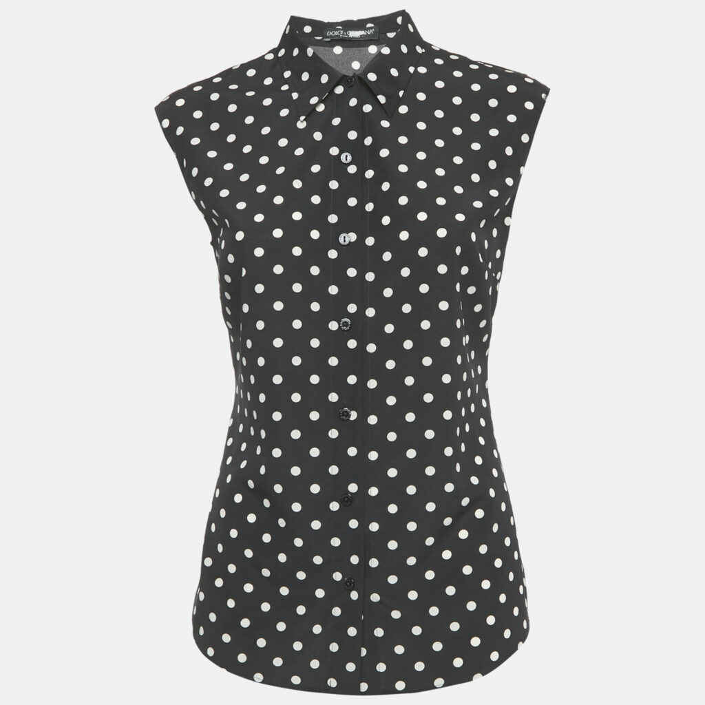 Dolce & Gabbana Black Polka Dots Chiffon Sleeveless Shirt M Dolce & Gabbana Black Polka Dots Chiffon Sleeveless Shirt M