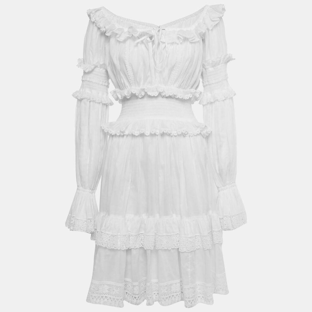Dolce & Gabbana White Lace Trim Cotton Ruffled Short Dress S Dolce & Gabbana White Lace Trim Cotton Ruffled Short Dress S