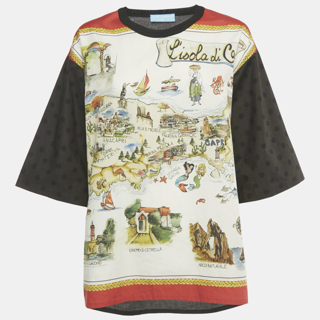 Dolce & Gabbana Red/Black Printed Cotton Lisola di Capri Top L Dolce & Gabbana Red/Black Printed Cotton Lisola di Capri Top L