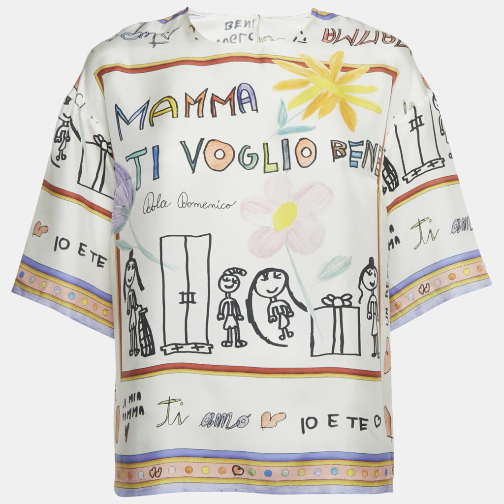 Dolce & Gabbana White Children Painting Silk Blouse M Dolce & Gabbana White Children Painting Silk Blouse M