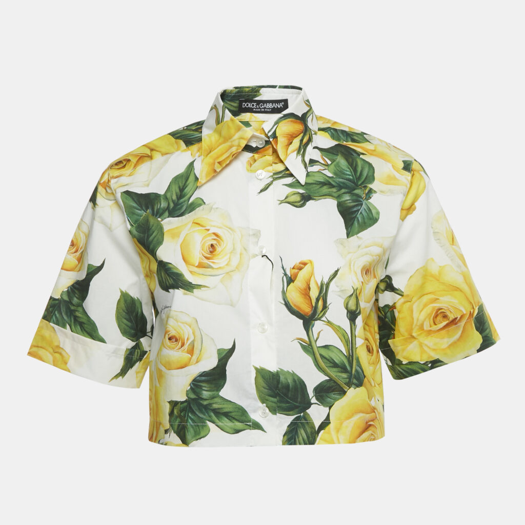 Dolce & Gabbana White Floral Print Cotton Cropped Shirt XS Dolce & Gabbana White Floral Print Cotton Cropped Shirt XS