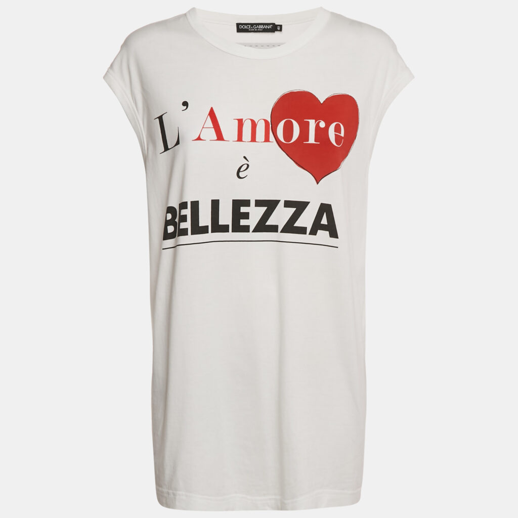 Dolce & Gabbana White Bellezza Print Jersey Sleeveless T-Shirt S Dolce & Gabbana White Bellezza Print Jersey Sleeveless T-Shirt S