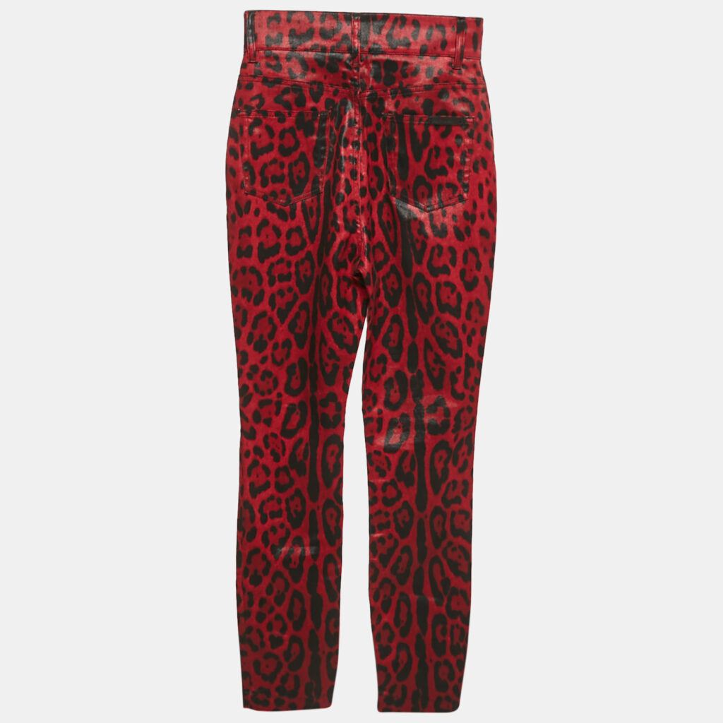 Dolce & Gabbana Red Leopard Print Cotton Drill Jeans S Waist 26" Dolce & Gabbana Red Leopard Print Cotton Drill Jeans S Waist 26"