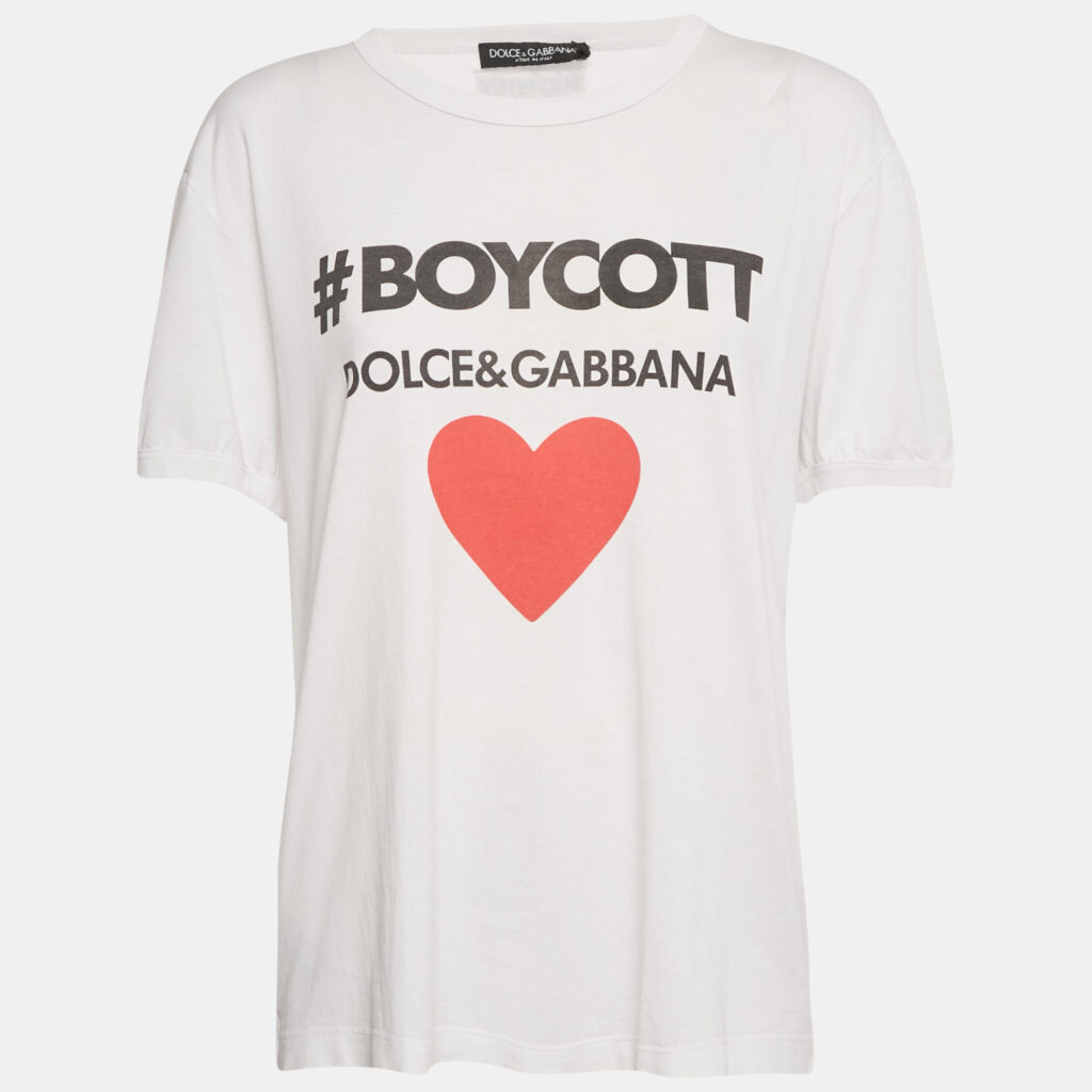 Dolce & Gabbana White Boycott Logo Print Cotton T-Shirt S