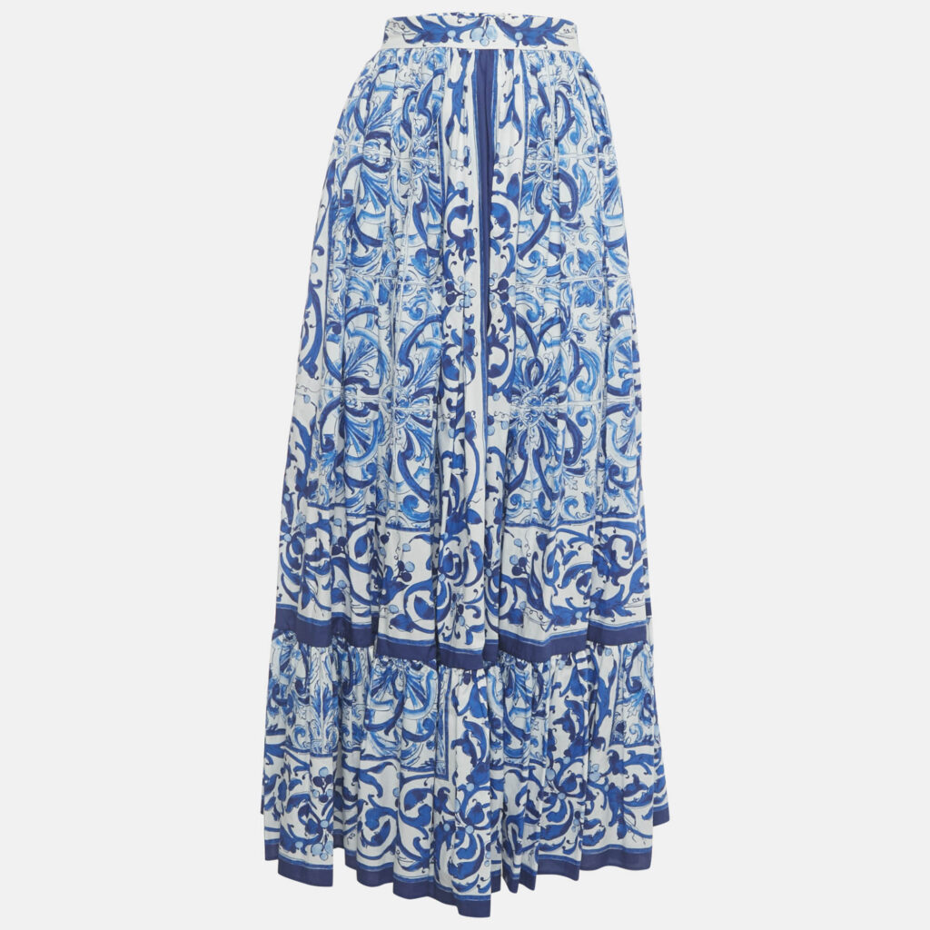 Dolce & Gabbana Blue Majolica Print Poplin Maxi Skirt M Dolce & Gabbana Blue Majolica Print Poplin Maxi Skirt M