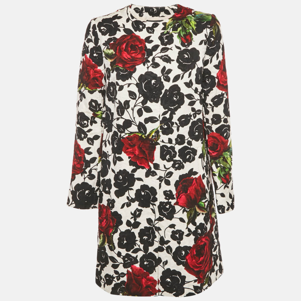 Dolce & Gabbana White Floral Jacquard Mid Length Coat S Dolce & Gabbana White Floral Jacquard Mid Length Coat S