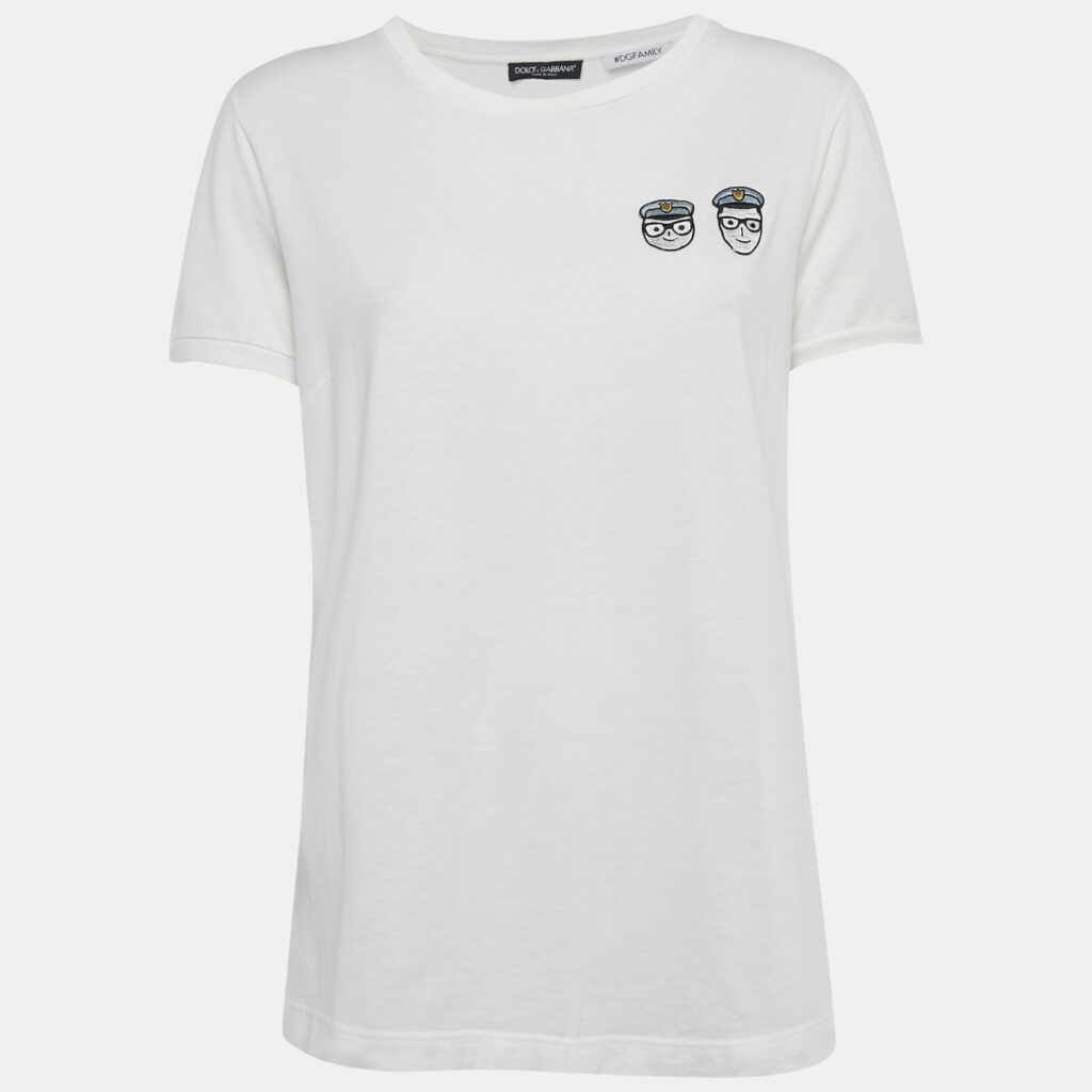 Dolce & Gabbana White Applique Cotton T-Shirt L