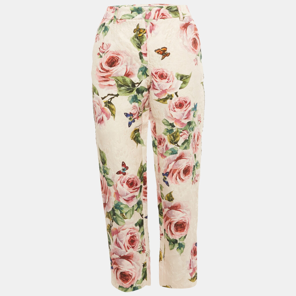 Dolce & Gabbana Pink Rose Print Jacquard Trousers M Dolce & Gabbana Pink Rose Print Jacquard Trousers M