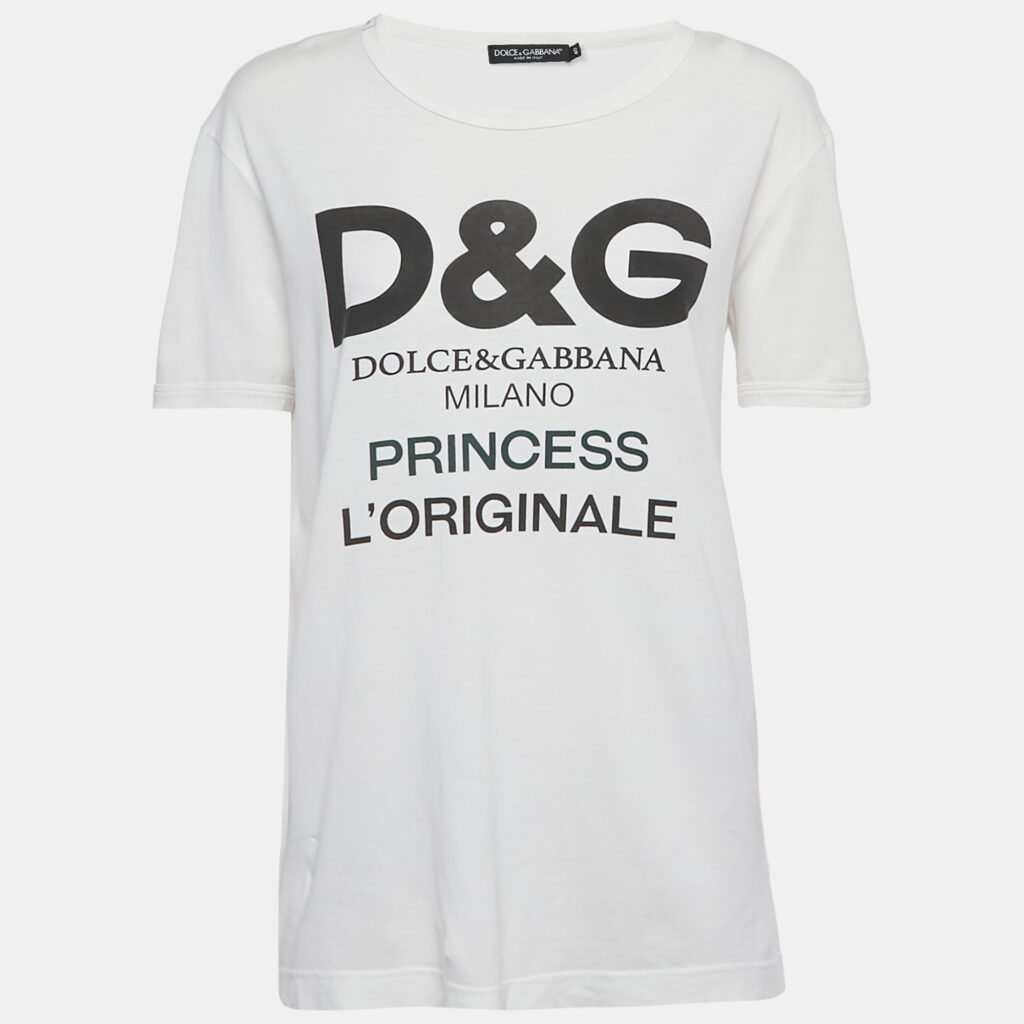 Dolce & Gabbana White Logo Print Cotton Crew Neck T-Shirt S