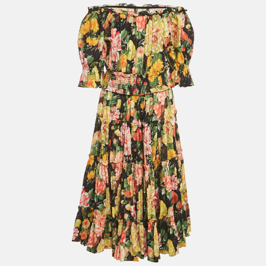 Dolce & Gabbana Multicolor Floral Print Cotton Tiered Midi Dress L Dolce & Gabbana Multicolor Floral Print Cotton Tiered Midi Dress L