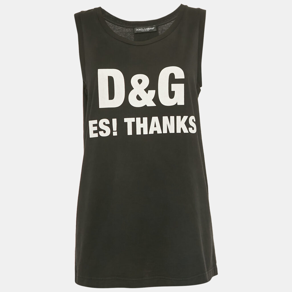 Dolce & Gabbana Black Printed Cotton Tank Top S Dolce & Gabbana Black Printed Cotton Tank Top S