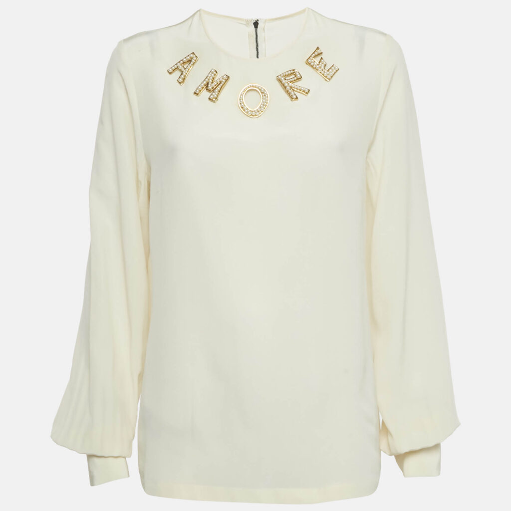 Dolce & Gabbana Cream Amore Silk Blouse M