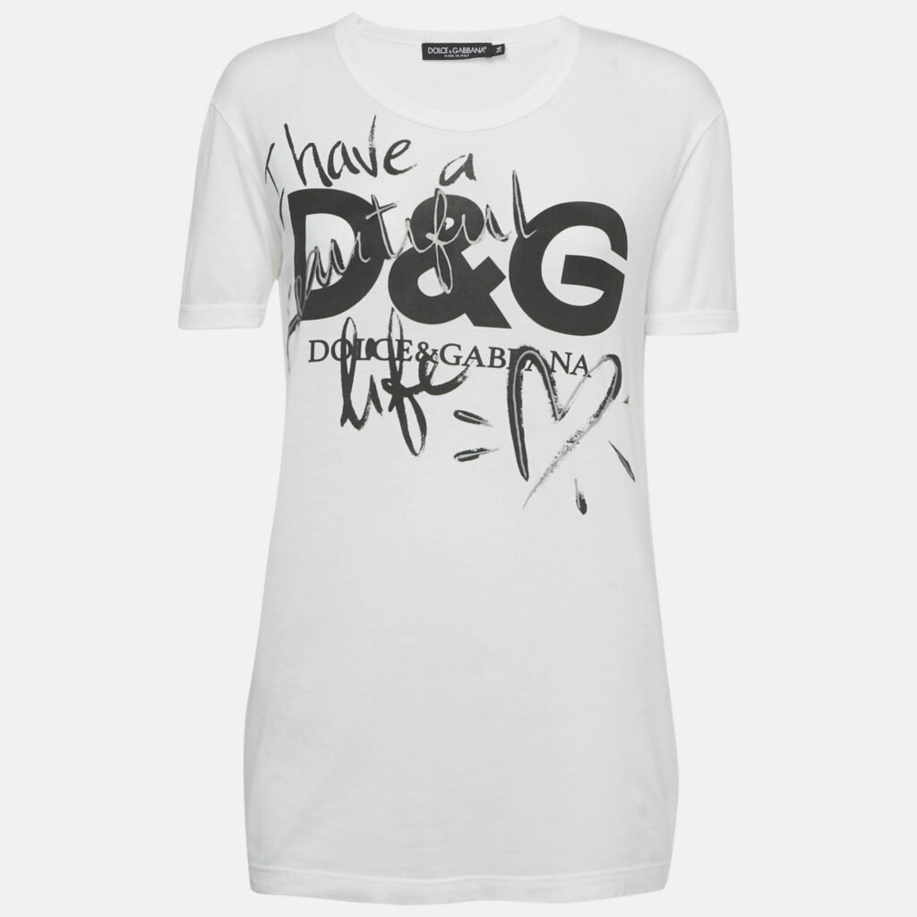Dolce & Gabbana White I Have A Beautiful Life Print Cotton T-Shirt XS