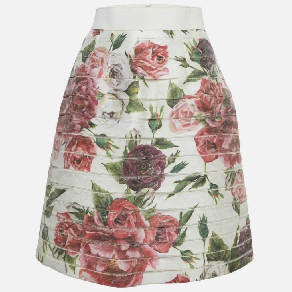 Dolce & Gabbana White Floral Print Crepe Short Skirt S Dolce & Gabbana White Floral Print Crepe Short Skirt S