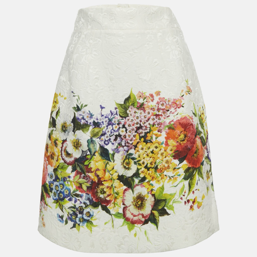 Dolce & Gabbana White Floral Print Cotton Blend Short Skirt S Dolce & Gabbana White Floral Print Cotton Blend Short Skirt S