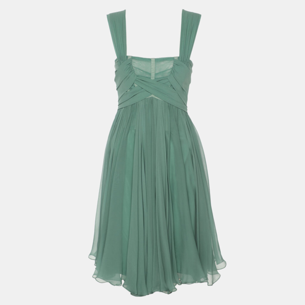 Dolce & Gabbana Green Pleated Chiffon Midi Dress S