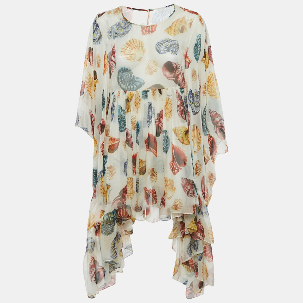 Dolce & Gabbana White Seashell Print Sheer Loose Fit Mini Dress S