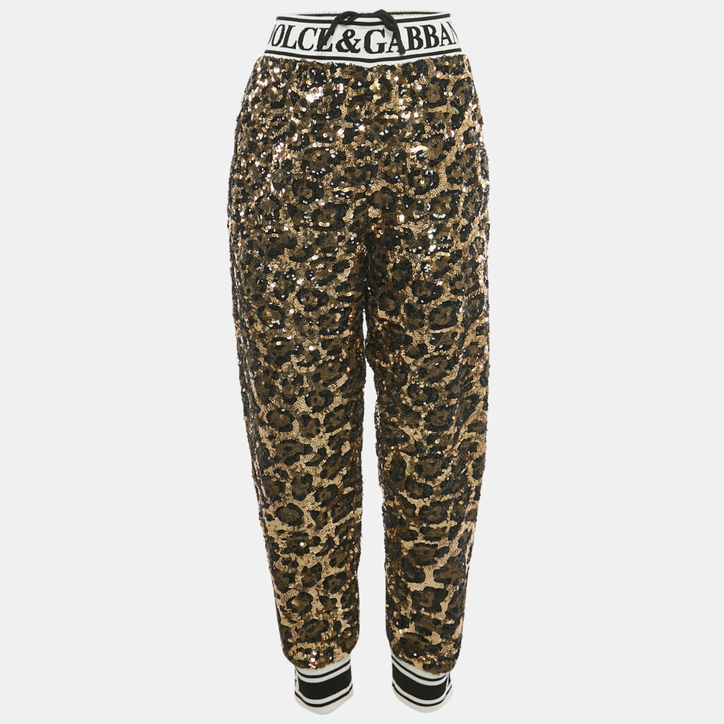 Dolce & Gabbana Metallic Leopard Pattern Sequin Trackpants M Dolce & Gabbana Metallic Leopard Pattern Sequin Trackpants M