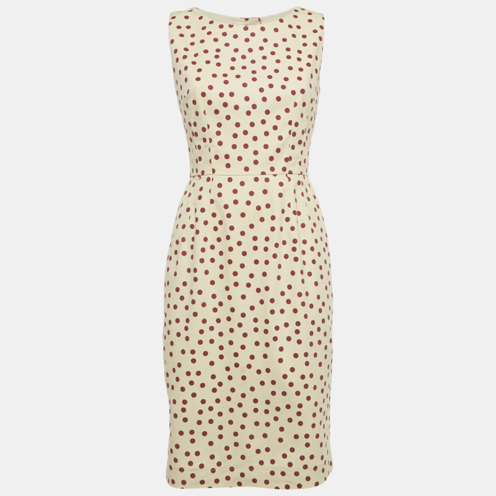 Dolce & Gabbana Cream Polka Dotted Cotton Sleeveless Short Dress M Dolce & Gabbana Cream Polka Dotted Cotton Sleeveless Short Dress M