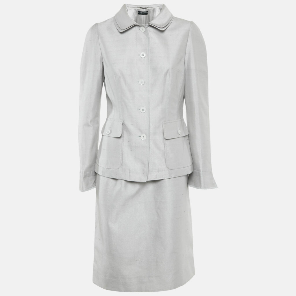 Dolce & Gabbana Grey Cotton Blend Blazer & Skirt Set M Dolce & Gabbana Grey Cotton Blend Blazer & Skirt Set M