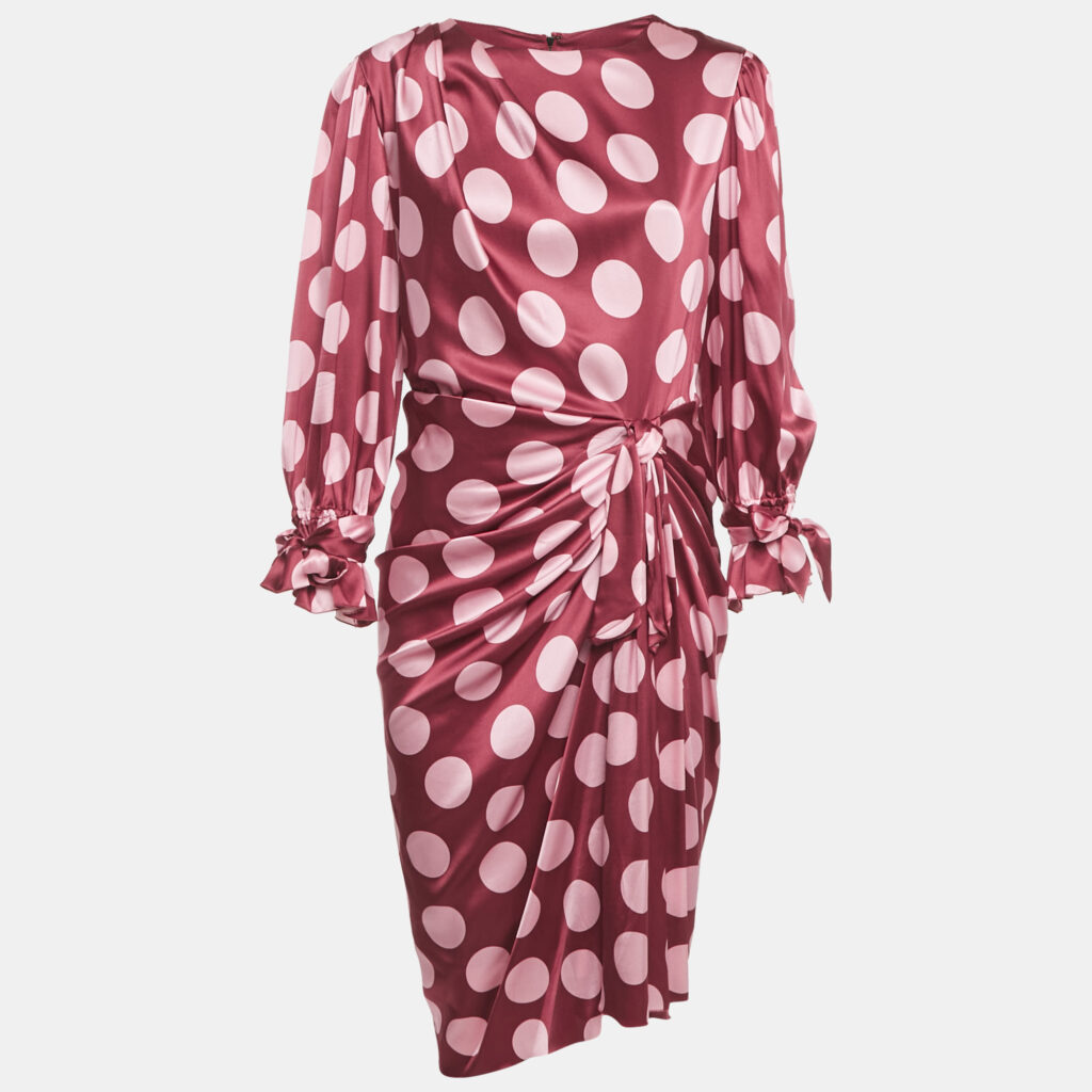luxury-women-dolcegabbana-used-clothes-p1216492-006-1.jpg Dolce & Gabbana Burgundy Polka Dot Silk Wrap Detail Midi Dress L
